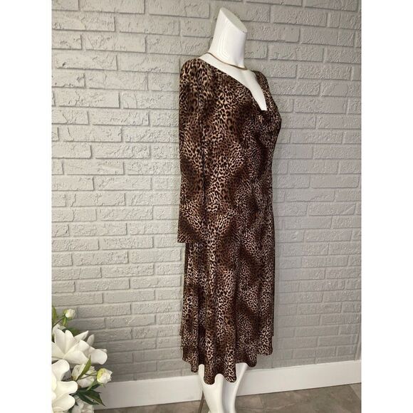 Tahari Arthur S. Levine Animal Print Cowl Neck Shift Dress Size 14 - Picture 2 of 6